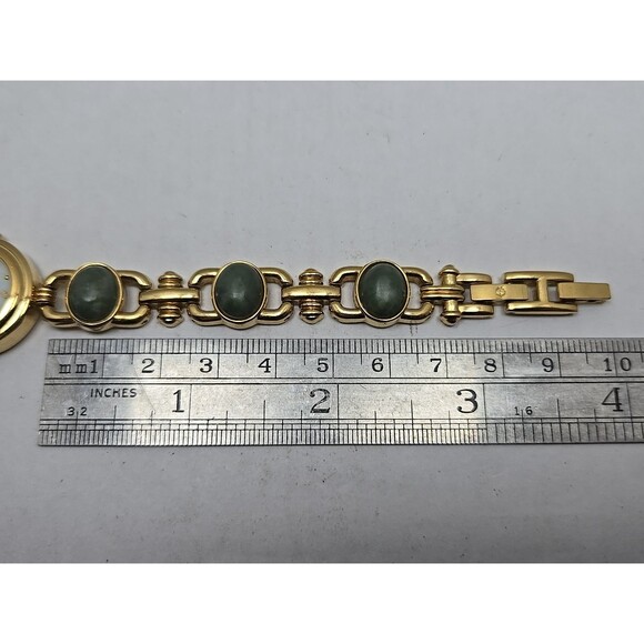 Elgin II Womens Gold Tone Jade Color Bracelet Watch MOP Dial Quartz New Battery - Picture 8 of 10